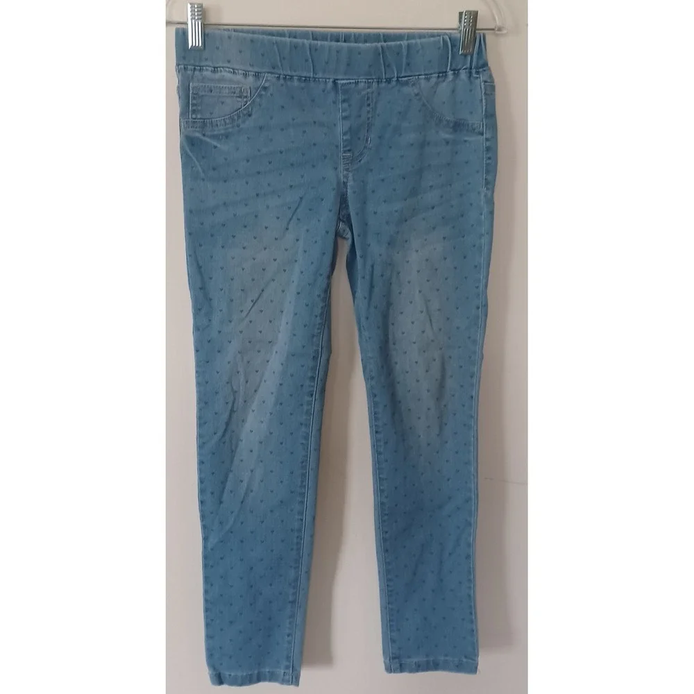 Cat & Jack Girl 10 Plus Heart Print Jeggings Light Wash Blue Denim Pull On Pants